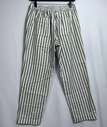 J.Crew Tie Waist Seaside Cropped Navy Stripe Pull On Pants Women's Size S AY652 Blue