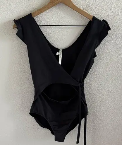 Free People Movement Streamline Bodysuit Black Wrap Small