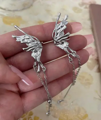 Fairy Grunge Wing Ear Cuffs Pair Of 2 Silver