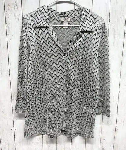 VTG MKM Designs Women Size 2X Button Down Tops Plus Stripes Silver Sheer Short