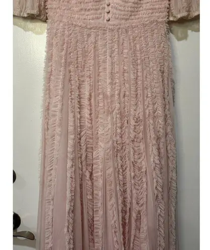 Mac Duggal V Neck Puff Sleeve Ruffle Tiered A Line Gown Rose Size 2 NWOT #A8050