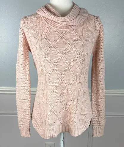 RD Style Vivica Cable Knit Cowl Neck Sweater Size S Blush Pink Fisherman