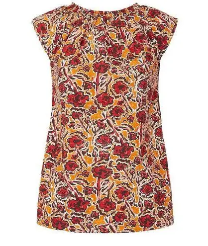 Marni Women's S Orange Multi Floral Blouse Short Sleeve Top
