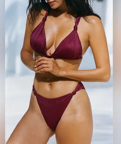 Berlook Burgundy Jacquard Knot Bikini Set Red Size M