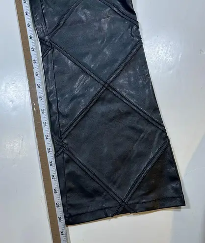 Vintage Y2K Heart Attack Faux Leather Pants Quilted Design Black Flare Leg Small