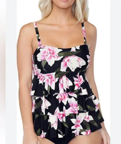 ISLAND ESCAPE Triple Tier Bandeau Tankini Top sz 6 Black Pink Swimwear NWT