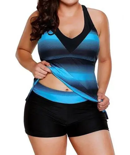 Chama Womens Plus Size Color Block Tankini Swimsuits 2