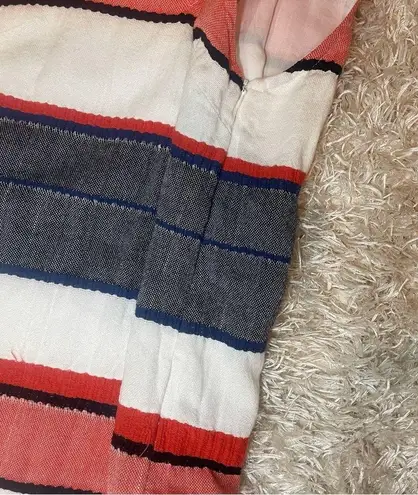 Chelsea & Theodore Woven Striped Fringe Trim Shift Dress 100% Cotton Size SP Blue