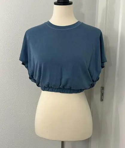 Sweaty Betty XS Teal Blue Peaceful Cap Sleeve Crop Top with Elastic Waist