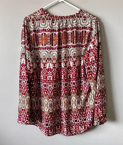 Garnet Hill 100% Silk Floral Green and Orange Ikat Women's Top Size 16