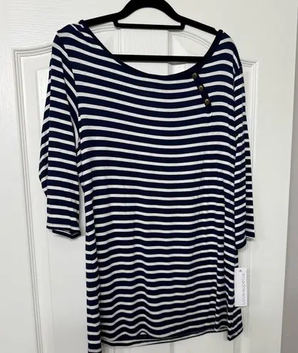 Loveappella Navy and White Striped Long Sleeve Top NWT