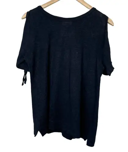 Seed Heritage Dark Navy Linen Short Sleeve Cold Shoulder Top With Tie Detail