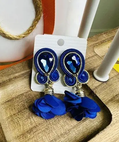 Handmade Dangle Drop Earrings with Chrystals Soutache handcrafted UniqueJewelry