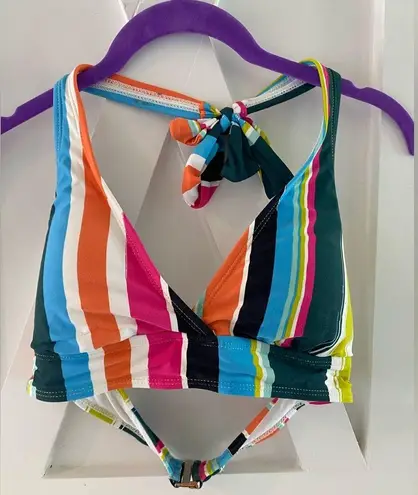 Anne cole  Multi Color Colorblocked Lined Deep V Neck Tie Halter Swimsuit Top Med