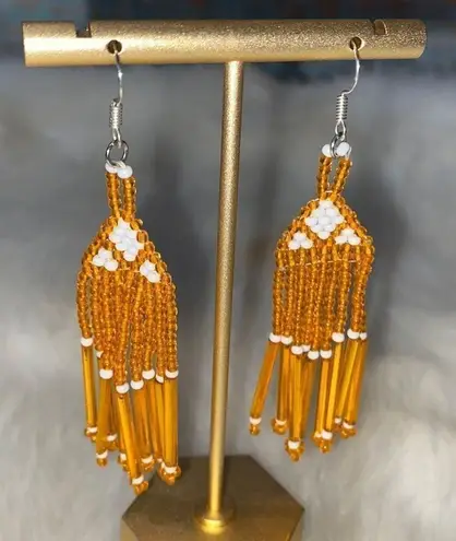Native American Beaded Tassel Earrings Orange