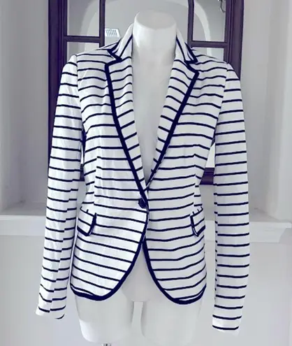 Stradivarius Blazer Striped Cotton Jacket White & Black Size M NWT