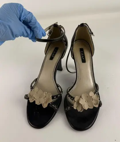 Vintage Fioni Black and Cream Floral Heels Size 8