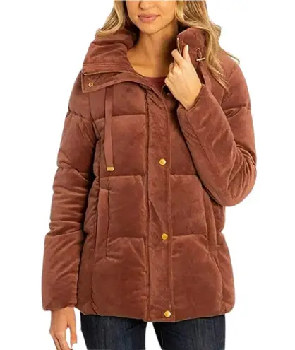Isaac Mizrahi NY Women's Velvet Puffer Coat Size Small Brown Cozy Winter Jacket
