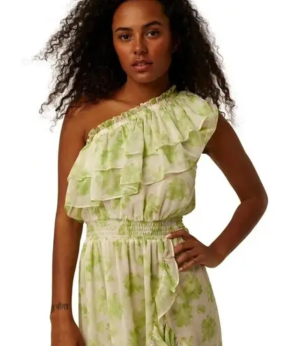MISA Los Angeles Misa Rumi One Shoulder Asymmetric Ruffle Floral Print Chiffon Dress Size S NWT