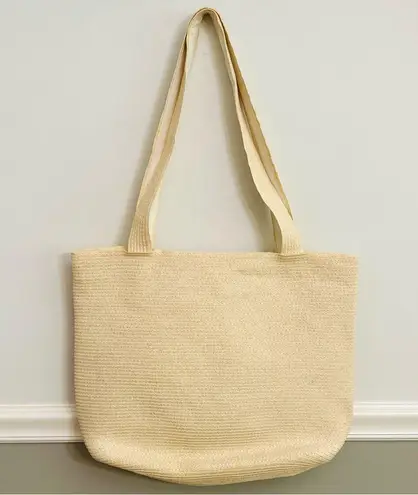 Denim & Co. Natural Straw Vacation Travel Summer Lined Beach Bag with Zipper