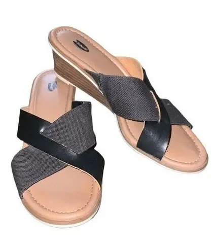 Dr. Scholls Memory Foam Cool Fit Lightweight Strapy Black Gilly Wedge Sandals 8.5
