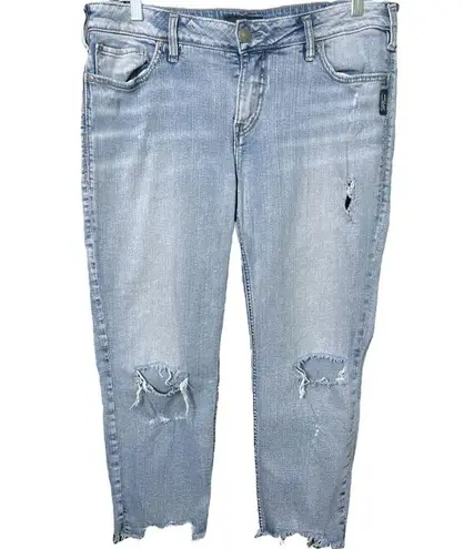 Silver Jeans  Co Aiko Slim Crop Distressed Mid Rise Jeans