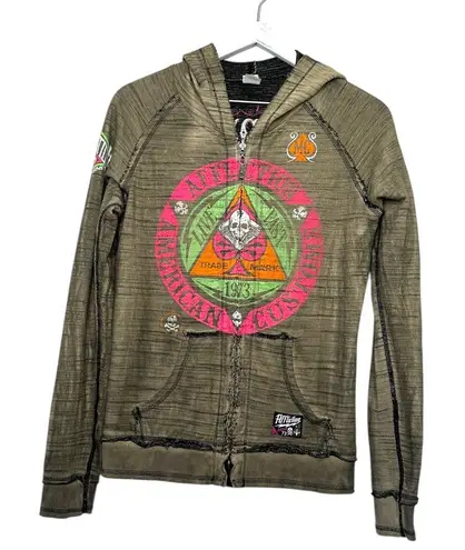 Affliction Vintage Reversible Distressed Hoodie Y2K Grunge Size Medium