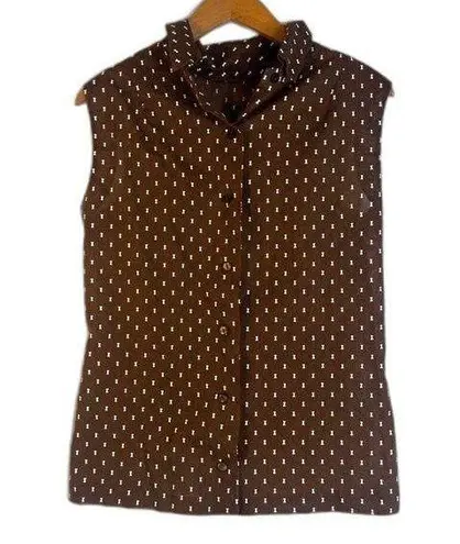 Koret of California Brown with Bows Button Front Tank Blouse Size Medium