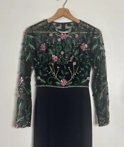 Mac Duggal Max Duggal Black Beaded Illusion High Neck Trumpet Gown size 2 style 67870