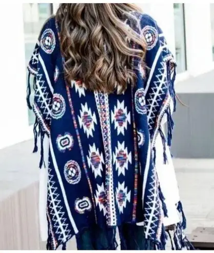 HIPSTER ROW Blue Long Sweater Tribal Aztec Poncho ONE SIZE Size undefined