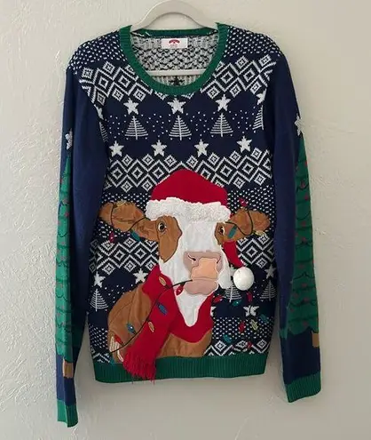 Holiday Time Quilted Knit Cow Christmas sweater