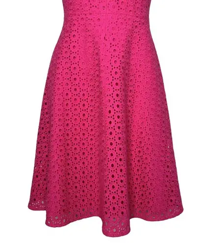 Halogen  Embroidered Eyelet Fit Flare Dress 2 XS Pink Dot Fuchsia Spring Brunch