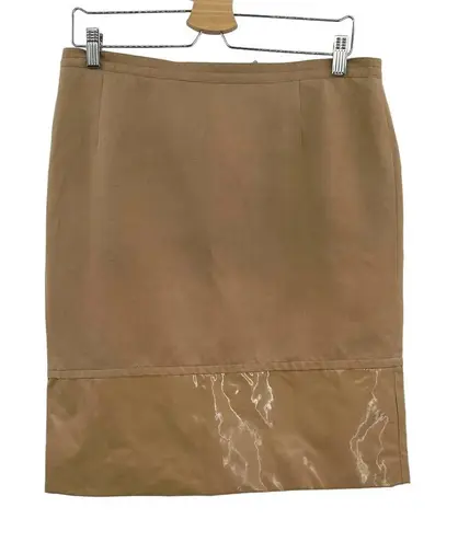 Max Mara Camel Mixed Media Patent Hem Pencil Skirt Size US 12