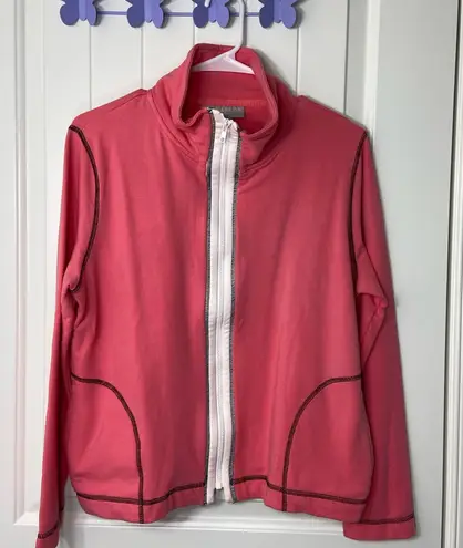 Sag Harbor EUC Vintage women’s pink full zip front collar pocket sweatshirt LP