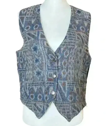 Vintage 90s Western Boho Blue Geometric Pattern Vest. Made in the USA. Size M L Size M