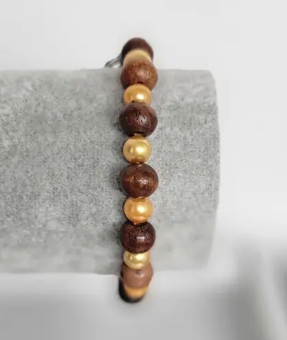 Autumn Fall glass & wood beaded pumpkin & bird charm bracelet Gold