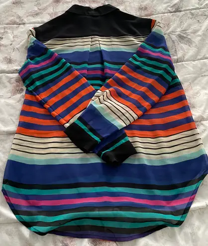 Bisou Bisou Sheer Button Up Striped Multicolored Blouse, size M