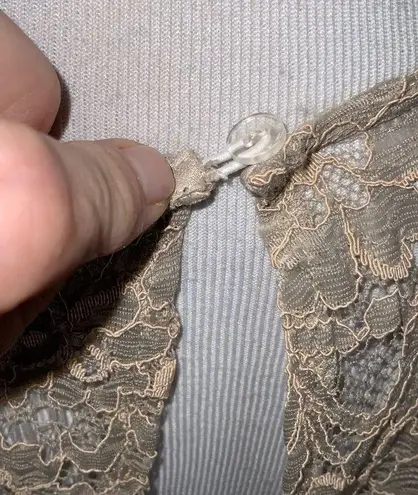 London Times Golden Tan Lace Overlay Midi Dress Rosegold Rhinestone Neck Size 4