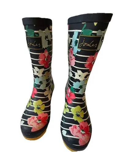 Joules Rain Boots Mid Calf Molly Welly Stripe Floral Size US: 8 UK: 6 Blue