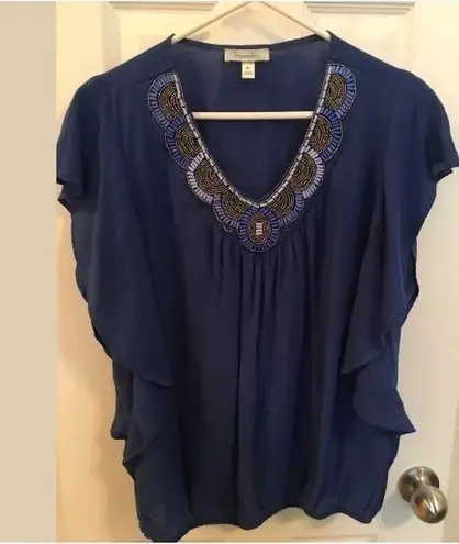 Dress Barn  Beaded Royal Blue Shirt, Short Sleeve