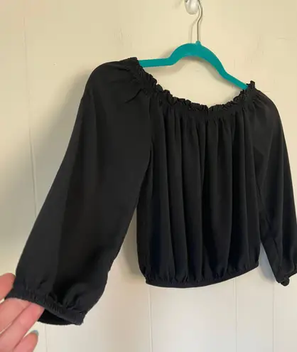 Brandy Melville Off Shoulder Crop Top Womens One Size OS Black Breezy 3/4 Sleeve