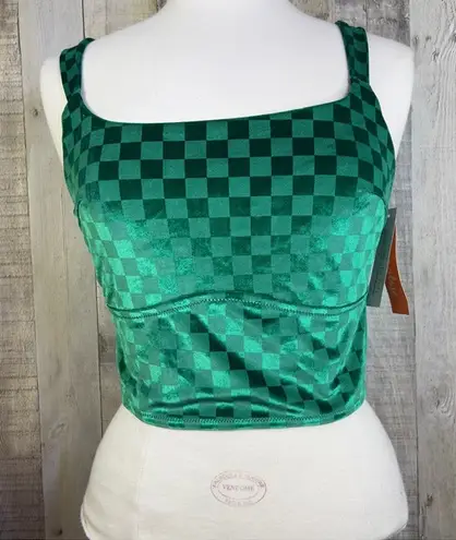 Colsie Size Medium Green Velvet Checkered Crop Top Bralette W/Adjustable…