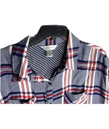 Christopher & Banks Red, White, and Blue Plaid Flannel Button Shirt Wm L