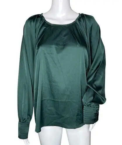 Mine Shirt Women Medium Green Satin Blouse Neutral Preppy Office Casual Bohemian