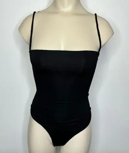 Naked Wardrobe  Womens Size XS Got the Scoop Bodysuit Black Thong Adjustable NWOT