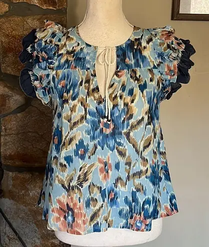 House of Harlow 1960 “Zoey Blue” Ruffled Blouse