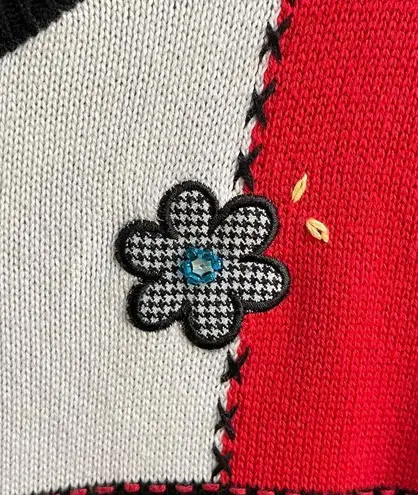 Alfred Dunner Shoes Bags and Flowers Knit Cardigan Sweater Black White Res Large