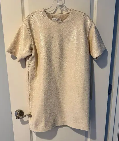 The Frankie Shop NWT Cream Sequin Short Sleeve Riley Mini Dress | S