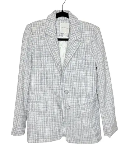 Avec Les Filles Tweed Blazer Jacket Womens Size S Blue White Plaid Button Front