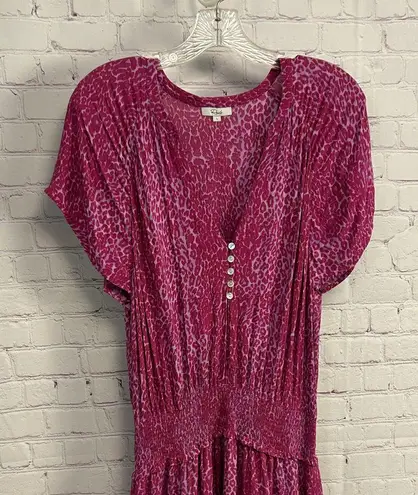 Rails Carla Magenta Cheetah print midi dress girly chic lined buttons Large